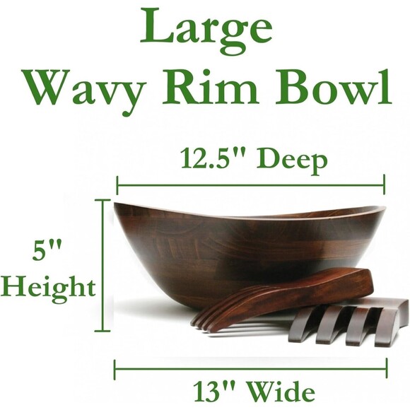 7 Piece Salad Set Cherrywood Large Wavy Salad Bowl with Servers 4 Indiv Bowls - Picture 13 of 14